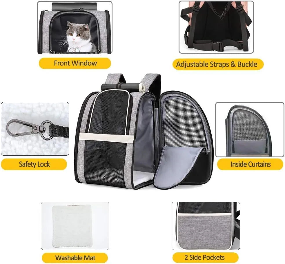Gray Innovative Traveler bubble backpack pet carrier with PVC mesh windows, side view, for cats and dogs
