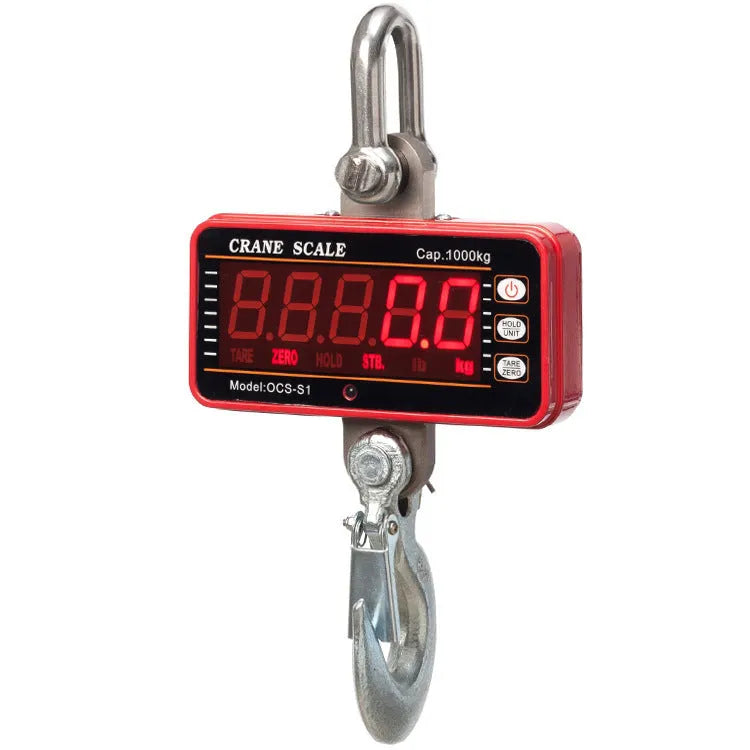 Bright orange electronic crane scale with digital display for 500kg suspended weighing