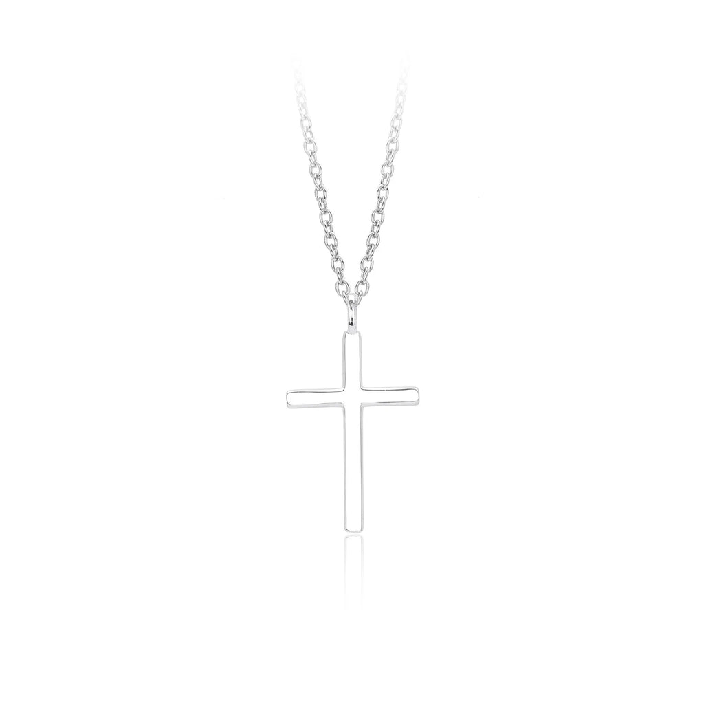 S925 sterling silver cross pendant necklace on an adjustable O‑link chain in a glossy finish.