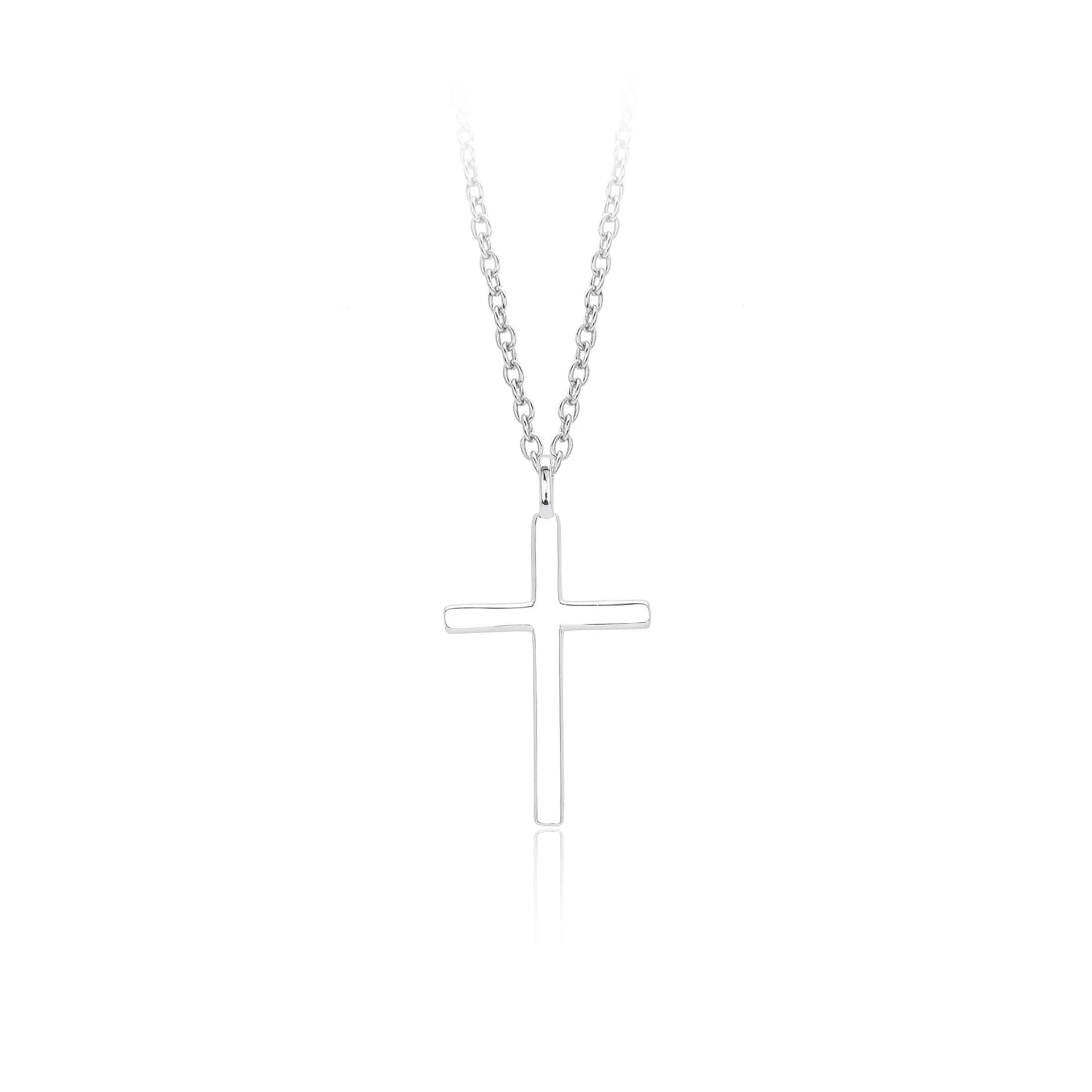S925 sterling silver cross pendant necklace on an adjustable O‑link chain in a glossy finish.