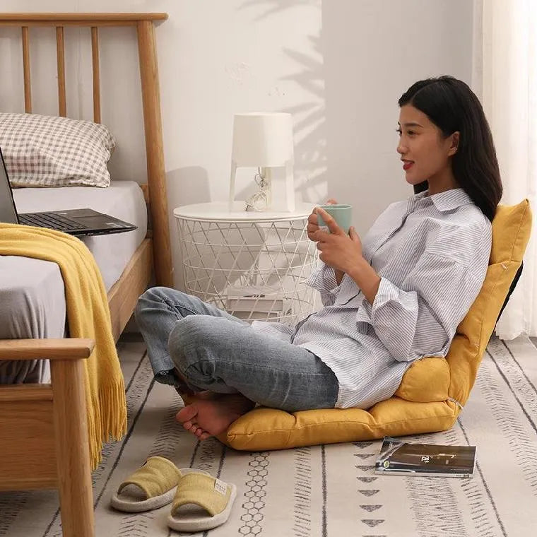 Adjustable lazy sofa floor chair with fabric cover and high elastic sponge filling in beige