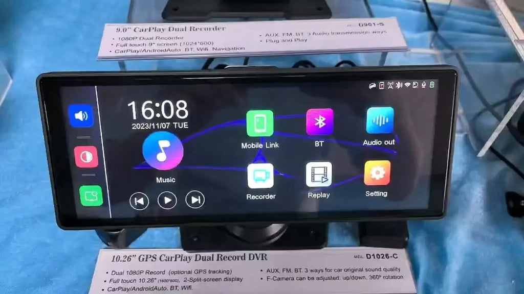 Car navigator dual camera touch screen Carplay GPS navigation 1026-inch black PC PVC front camera recording