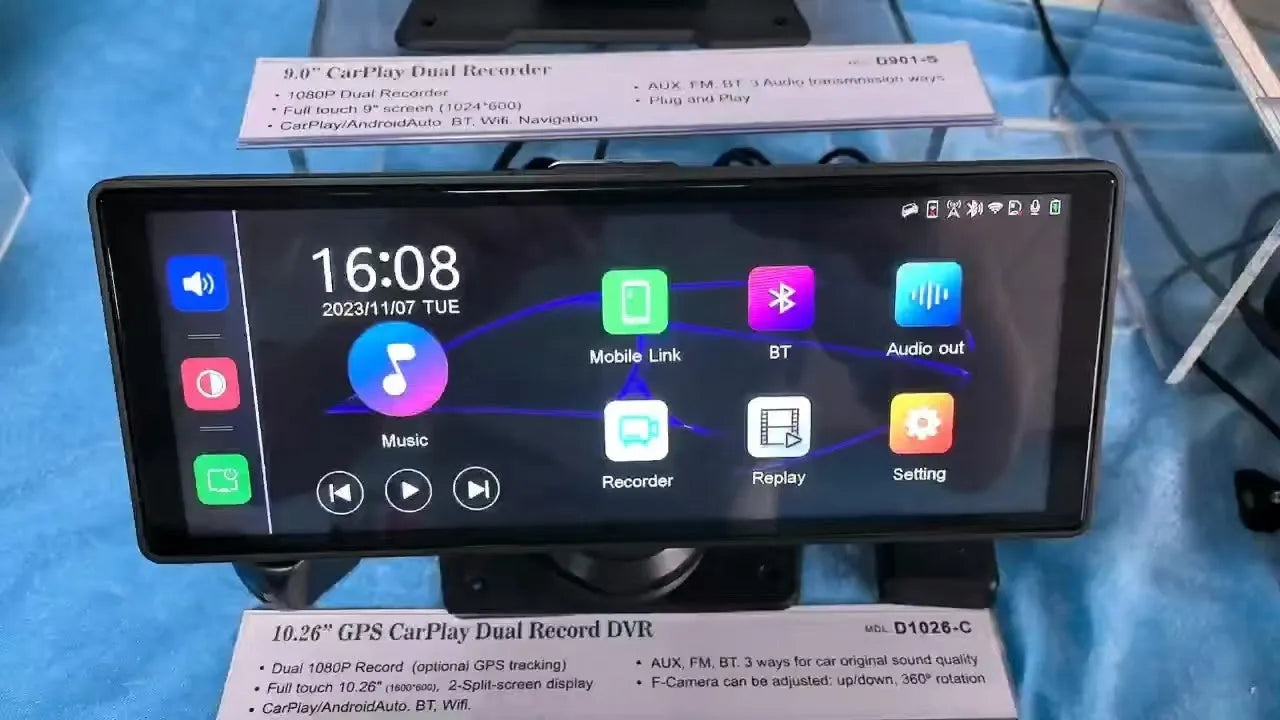 Car navigator dual camera touch screen Carplay GPS navigation 1026-inch black PC PVC front camera recording