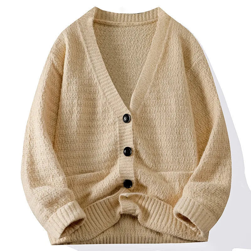 Men's knitted bottoming shirt loose pullover thickened long sleeve in gray for spring autumn daily wear polyester fibre