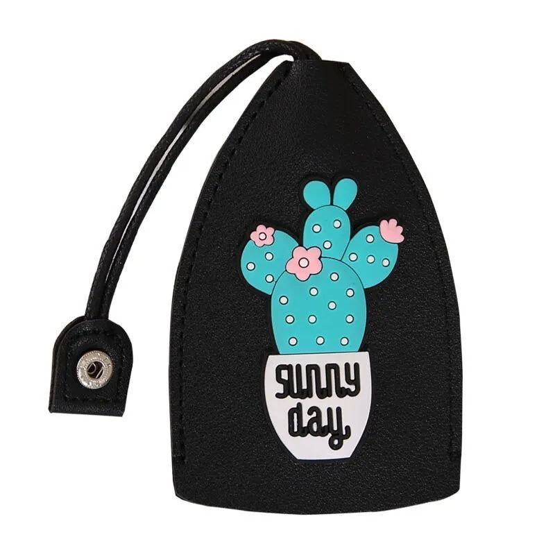 Colourful cartoon PU leather pull-out key case for car keys, shown open and closed
