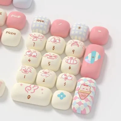 Full set of colourful cartoon pig party themed keycaps for mechanical keyboards