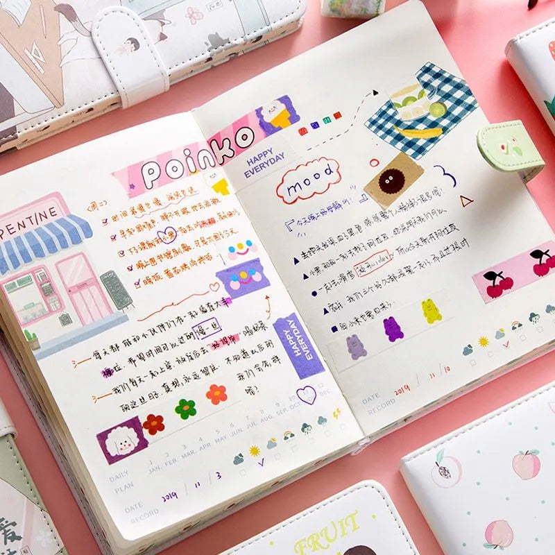 A6 fruit print notebook planner with magnetic buckle and colourful illustration of a lemon on imitation leather cover