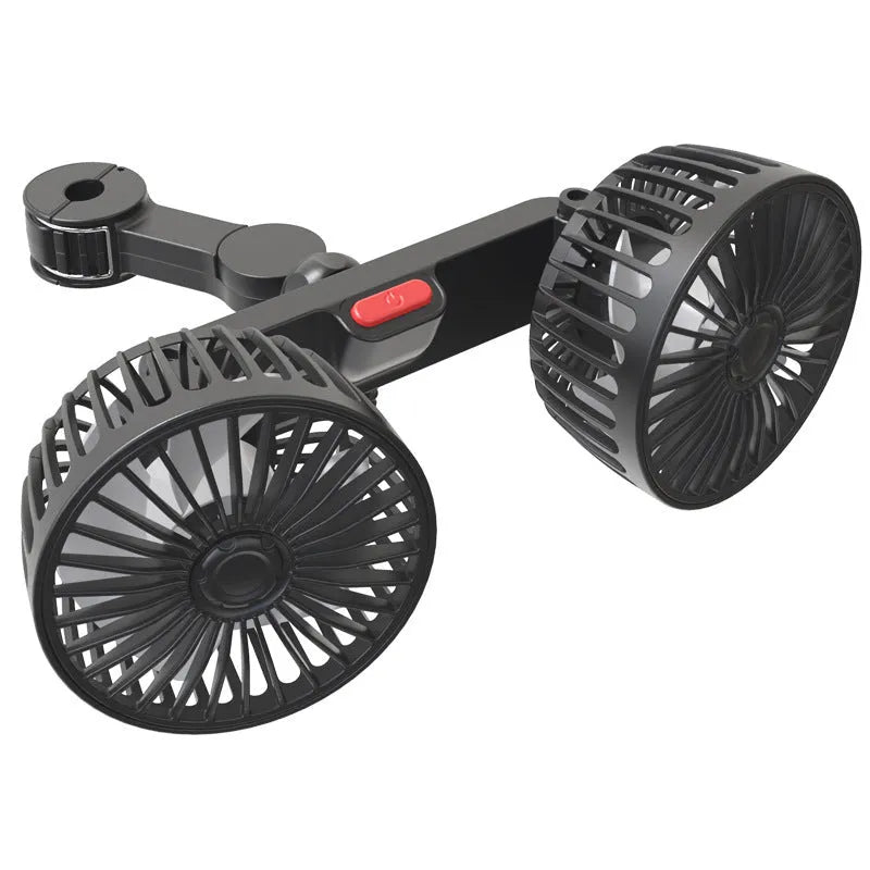 Black USB car rear fan with adjustable head for vehicle rear seat cooling
