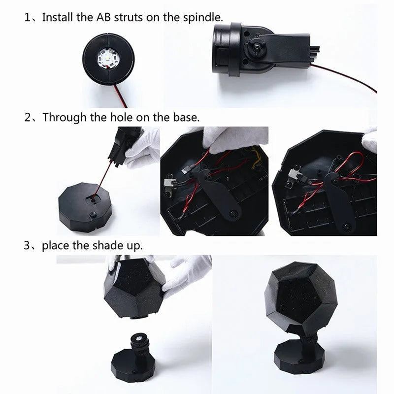 LED constellation projector night light showing star projection on bedroom ceiling with remote control