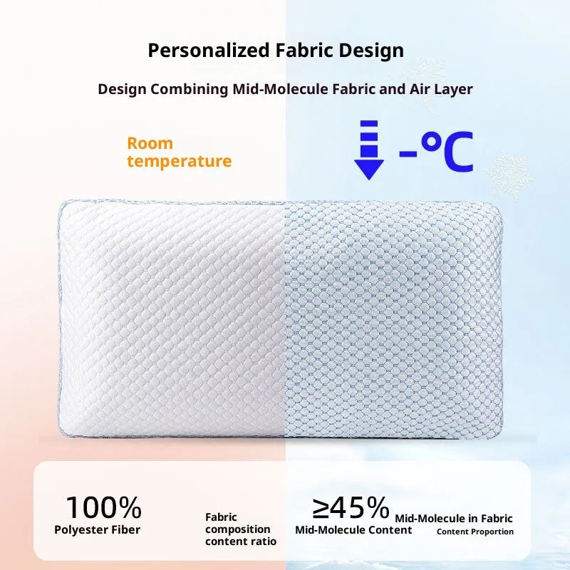 Household cervical memory foam pillow in size 63x36x13.5cm with ergonomic shape and air layer cover on bed