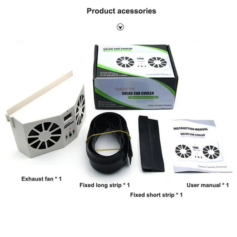 2W solar car exhaust fan with three-speed control and 800 mAh battery, white plastic blades