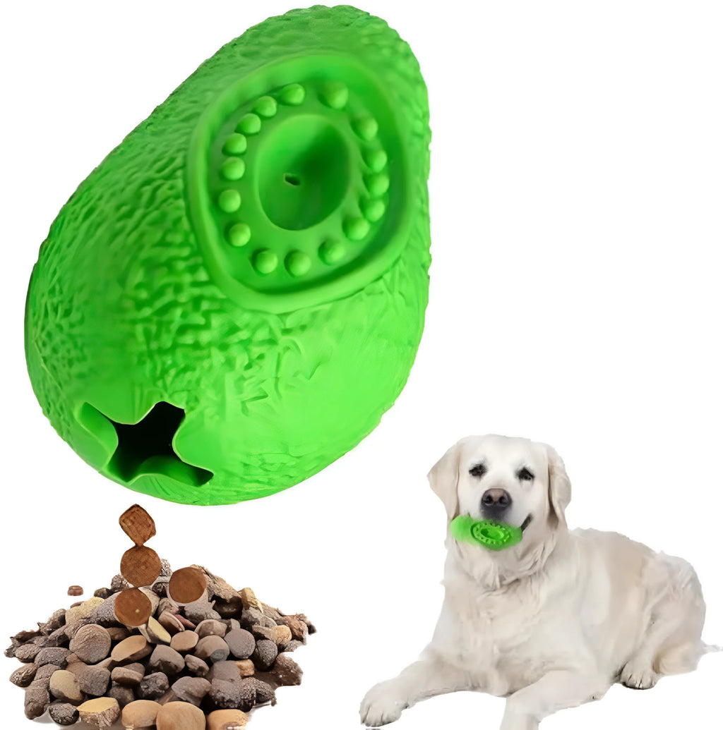 Green avocado-shaped heavy duty rubber dog chew toy for aggressive chewers on a white background.