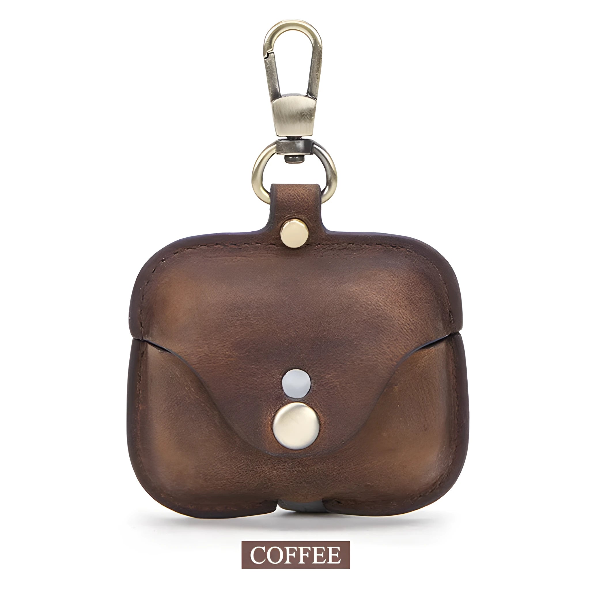 Brown leather clamshell case cover for Apple AirPods Pro with a vintage crazy horse pattern texture.
