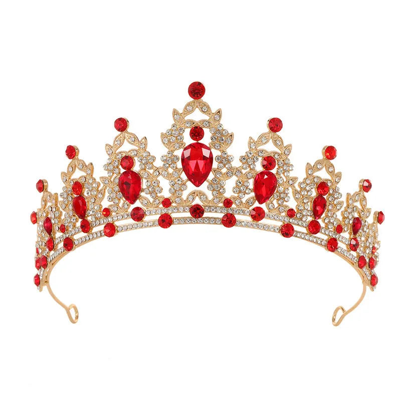 Baroque bridal crown headdress with rhinestones on an alloy frame in silver and gold colour options.
