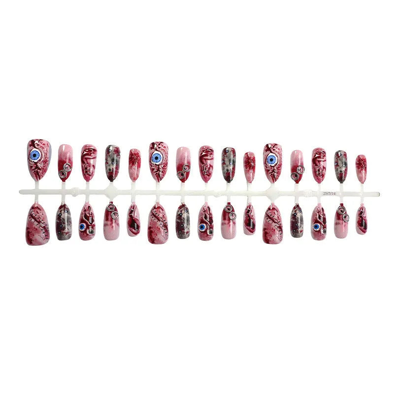 30-piece almond 3D stereo fake nails set in colour 2XB1-13244 for ladies Halloween wear