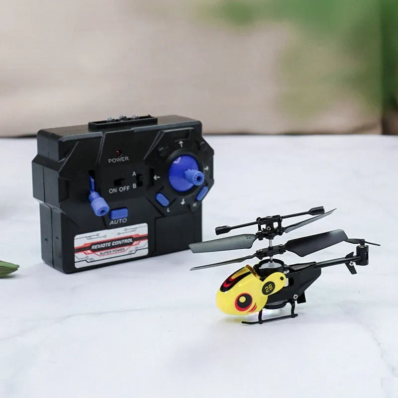Mini helicopter remote control 35 channel crash-resistant pocket fingertip flyer model in white, yellow, and red