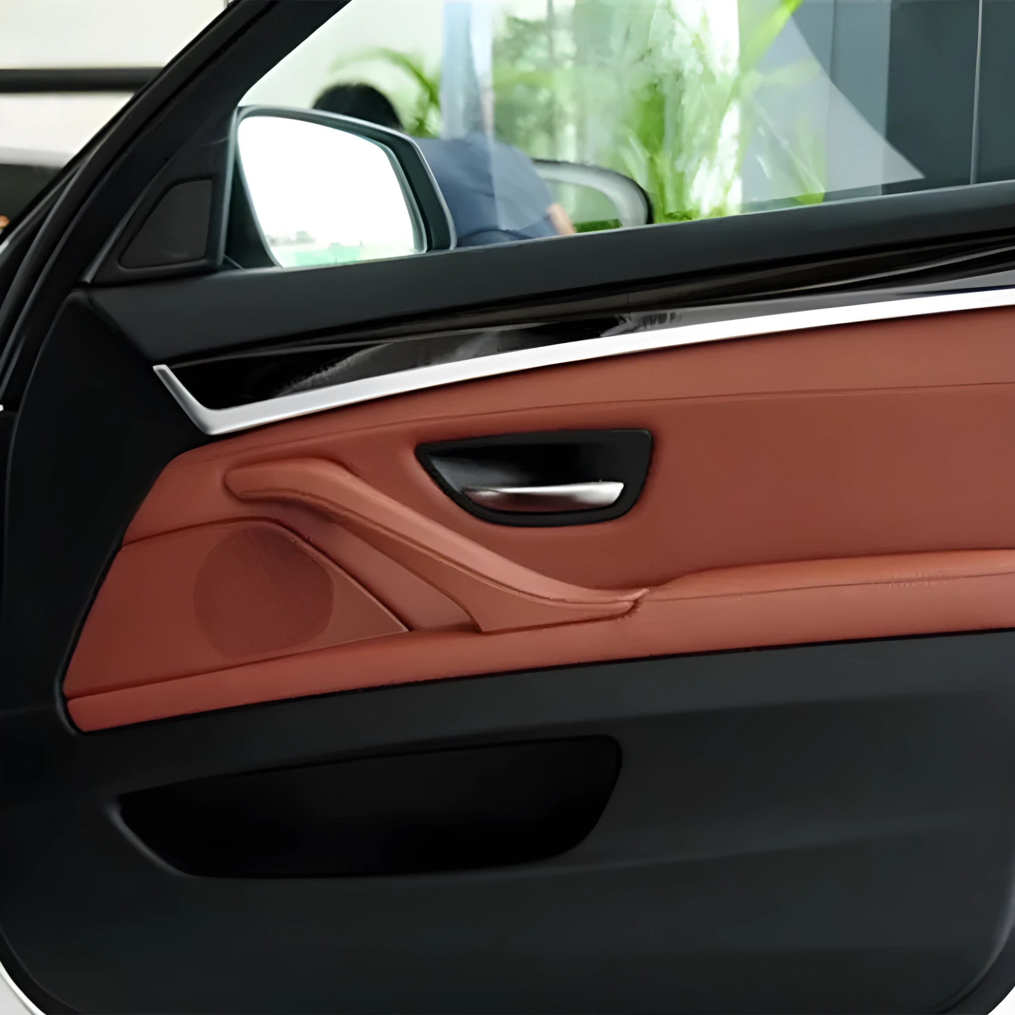 BMW 5 Series door speaker cover trim part in ABS PC plastic, shown in a beige colour.
