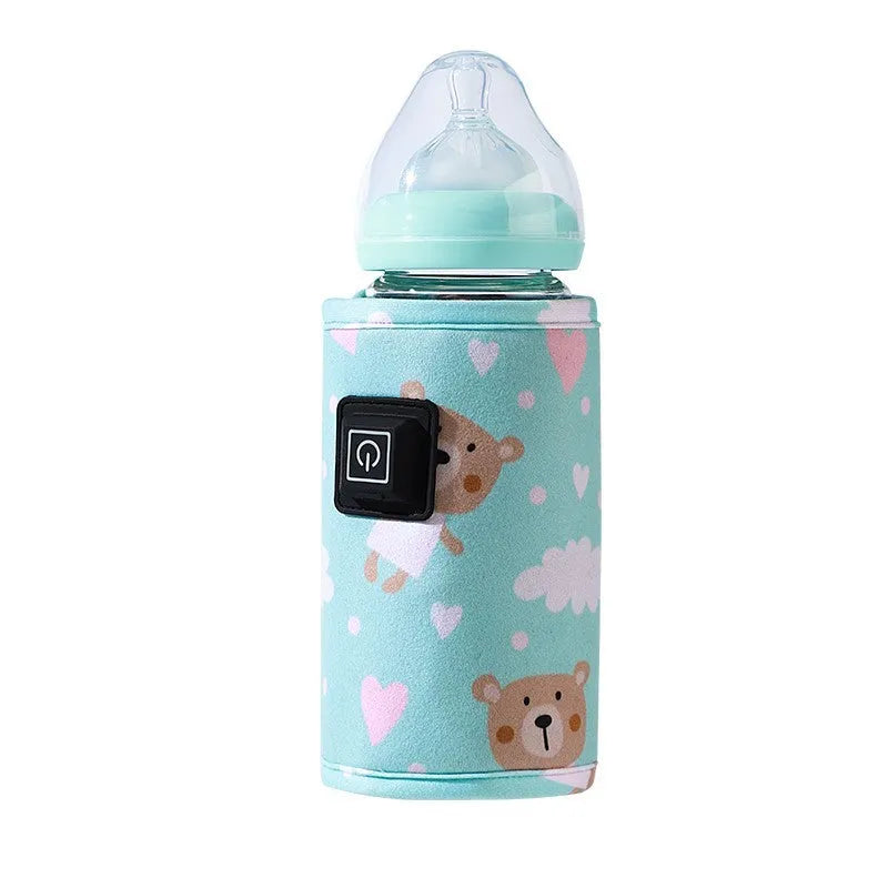 USB baby bottle warmer insulation cover in blue dinosaur cartoon pattern