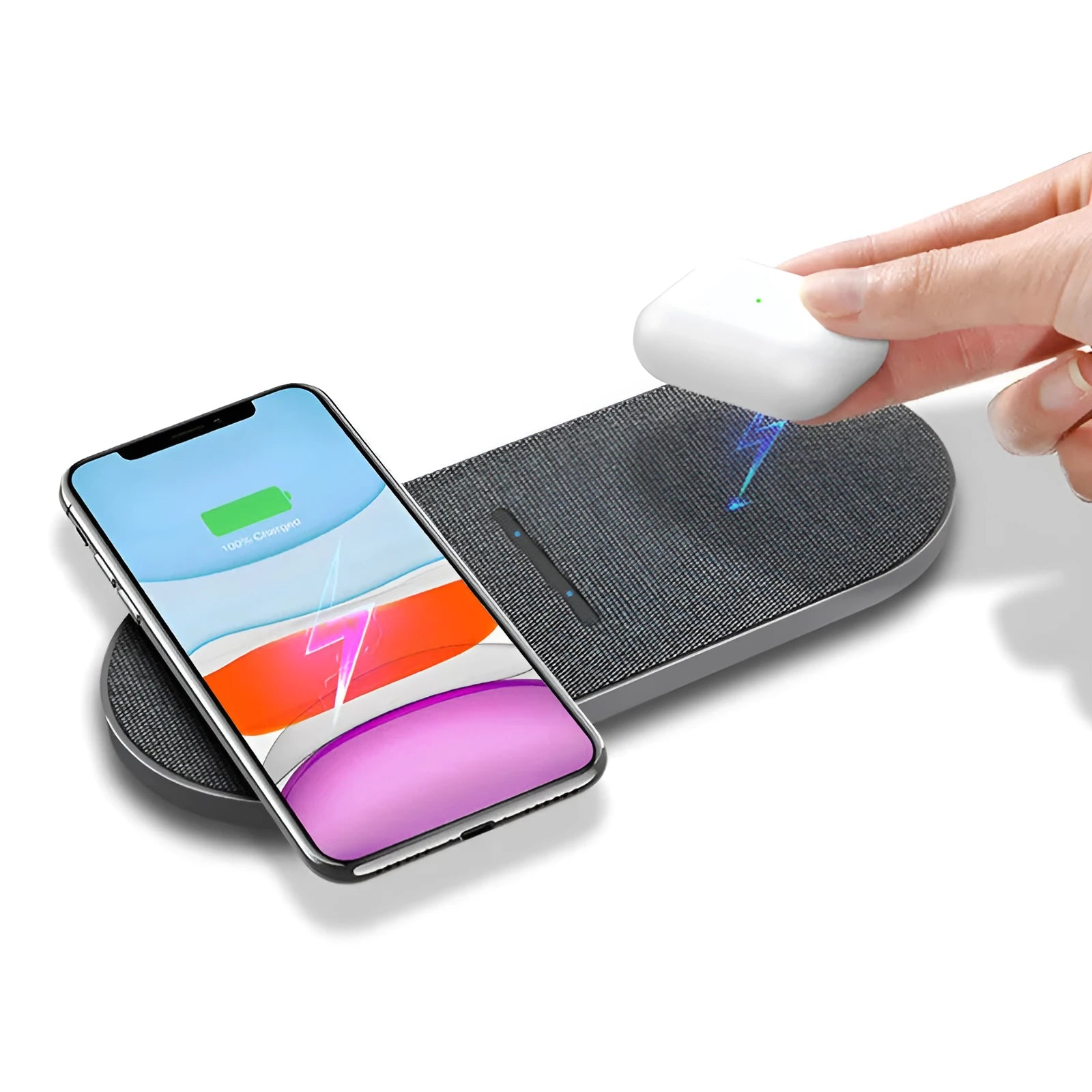 Black dual 10W wireless charging pads with Quick Charge technology