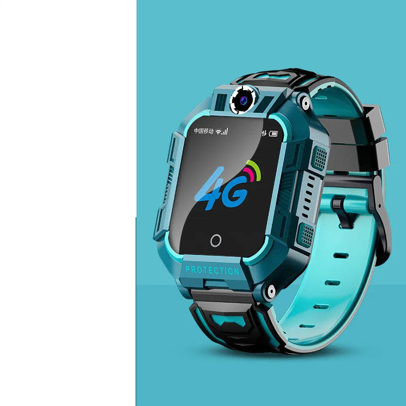 Green children's smartwatch with GPS positioning and camera on silicone wristband