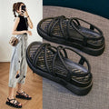 Women's black roman platform sandals with round toe and TPR sole