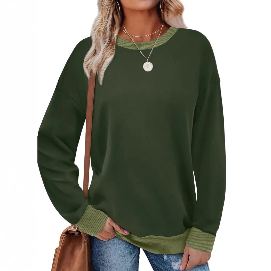 Women's loose striped long sleeve top in apricot colour on hanger