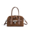 Genuine leather colour-block shoulder bag in mocha and brown with suede finish, horizontal square shape