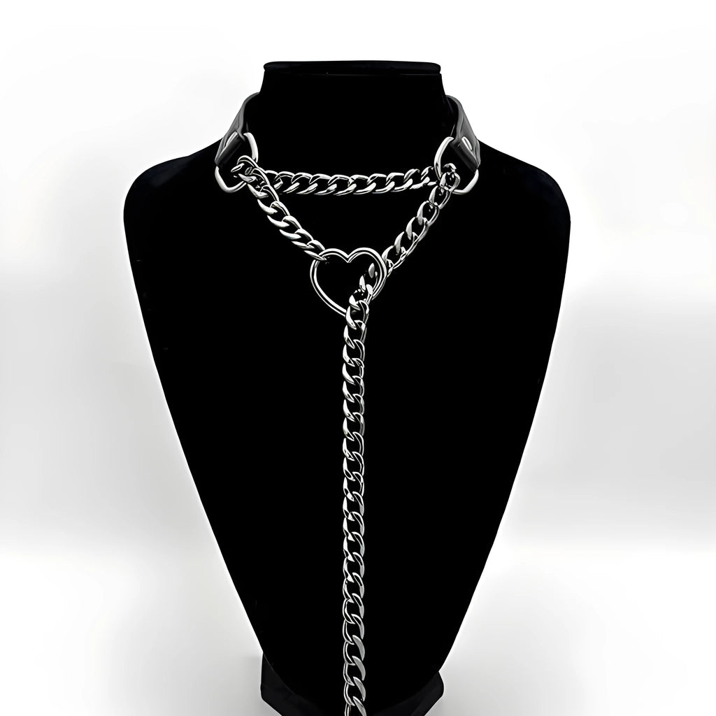 Black heart copper pendant necklace on stainless steel chain, 61-70cm unisex design