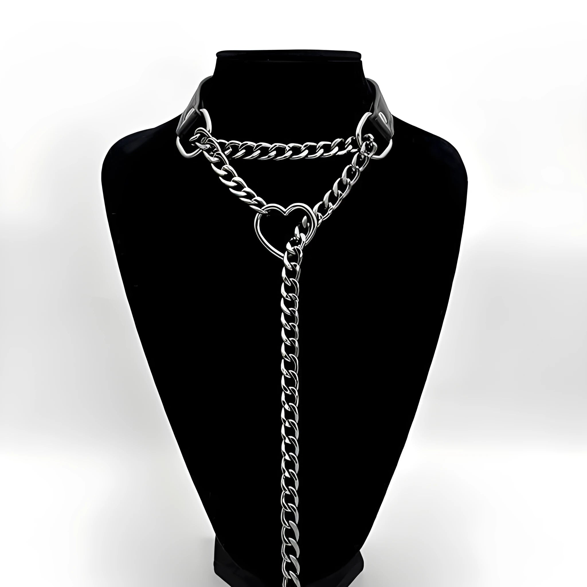 Black heart copper pendant necklace on stainless steel chain, 61-70cm unisex design