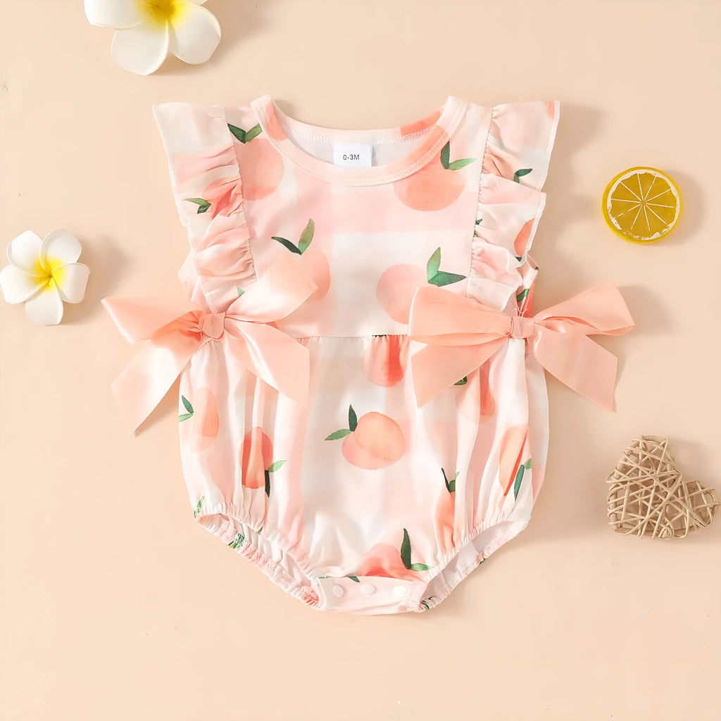 Baby girls summer romper in red knitted polyester, sleeveless triangle jumpsuit with hidden hook closure