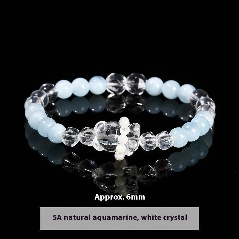 Women's handmade crystal cat head bracelet with natural star light pink crystal and copper geometric setting