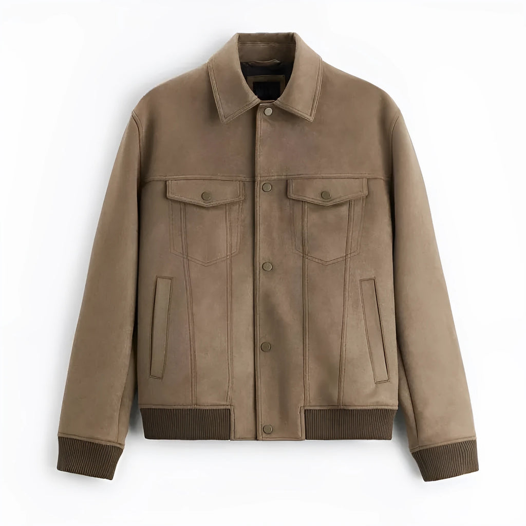 Men's suede velvet commuter jacket in British style with long sleeves