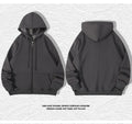 Men's heavyweight hooded cardigan sweater with full zip front in charcoal grey colour