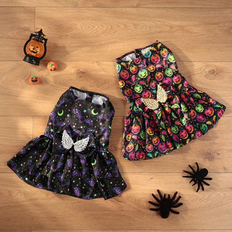 Halloween dog costume with angel wings in bright pumpkin colour, size medium.