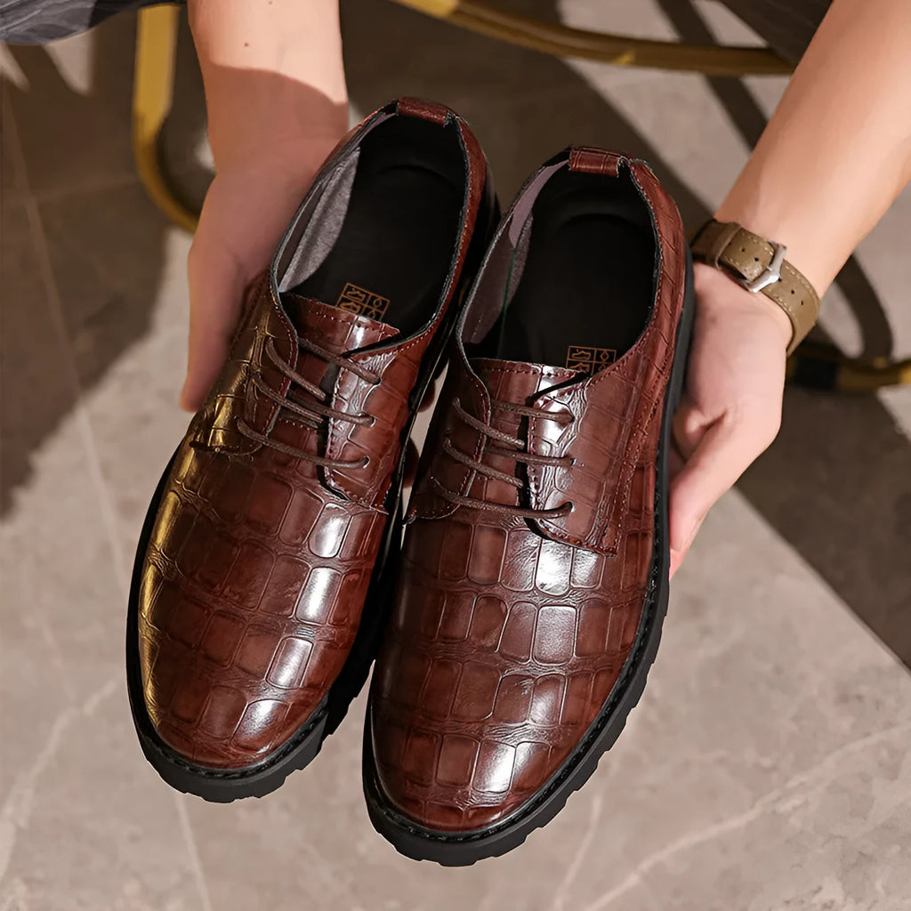 British style men's casual dress shoes round head low top artificial PU non-slip rubber sole black brown