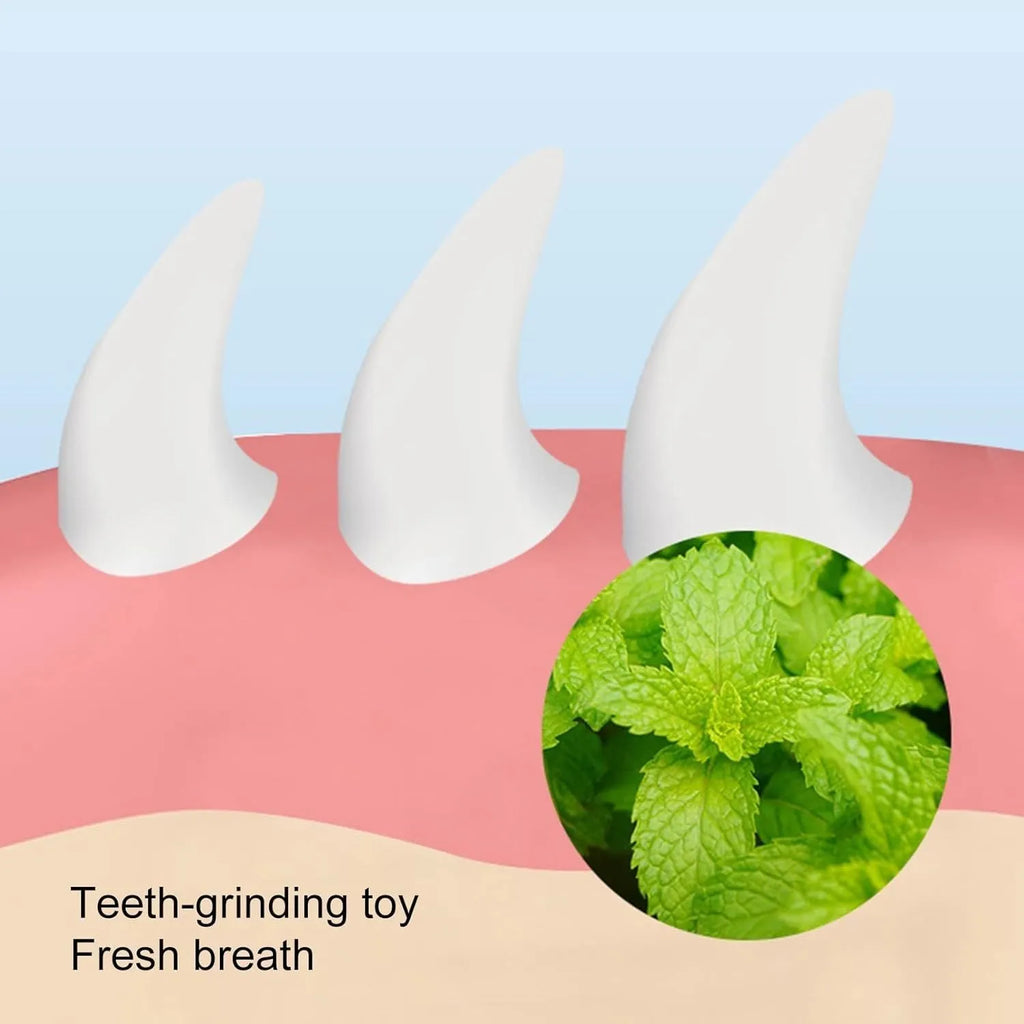 Blue carrot-shaped catnip ball with self-adhesive sticker for wall mounting and feline dental care