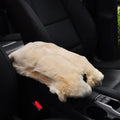 Rex rabbit fur car armrest cushion on center armrest box, beige colour, soft plush texture