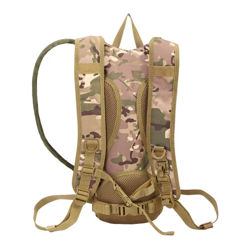 Large capacity waterproof cycling bag with physiological curve back plate in camouflage pattern
