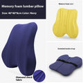 Grey lumbar support cushion for office chair measuring 40cm wide, shown next to navy blue and pink colour options.