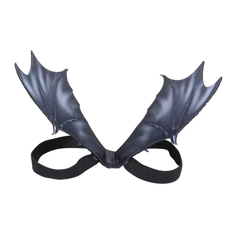 Black cloth bat wing Halloween costume for a dog, shown in medium 55cm size.