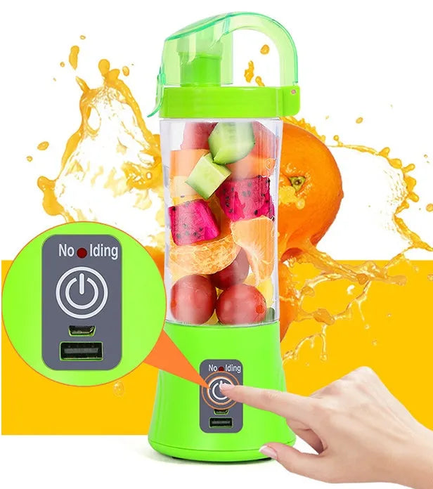 Blue portable electric handheld juicer blender with 400ml cup and USB charging port