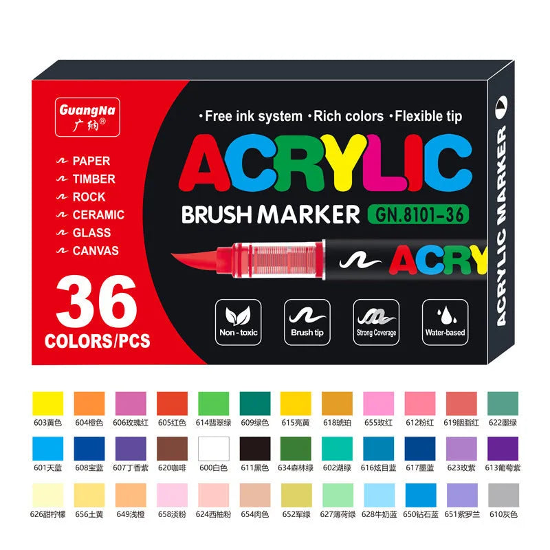 Set of straight liquid acrylic marker pens with soft heads for painting and graffiti art.