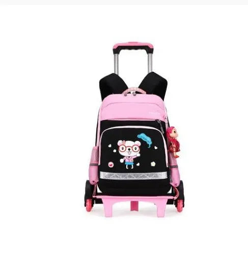 Korean detachable trolley school backpack in Oxford cloth with wheels, red and black colour options