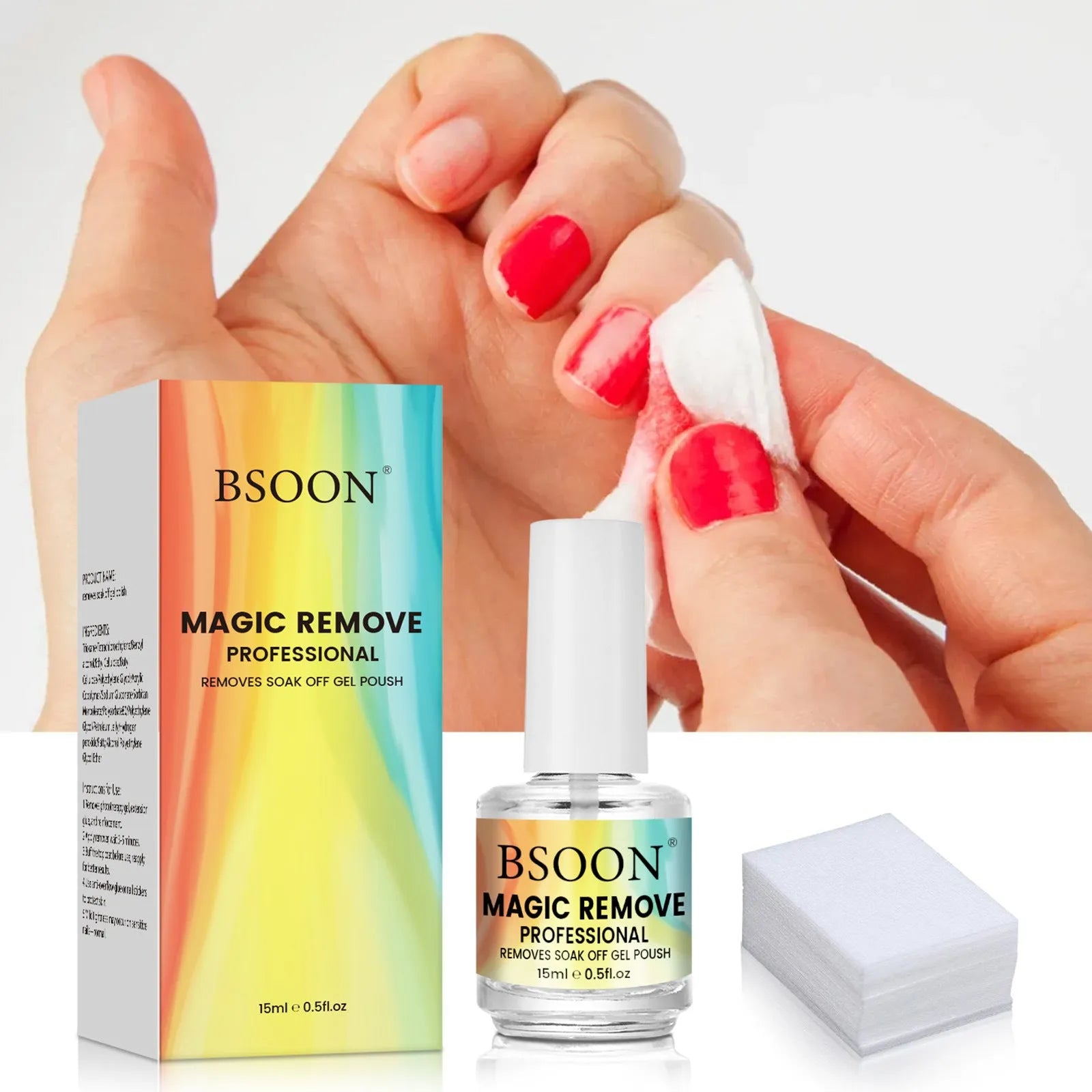 Nail dispergator 15ml bottle and cotton cloth for removing fake nails and nail polish