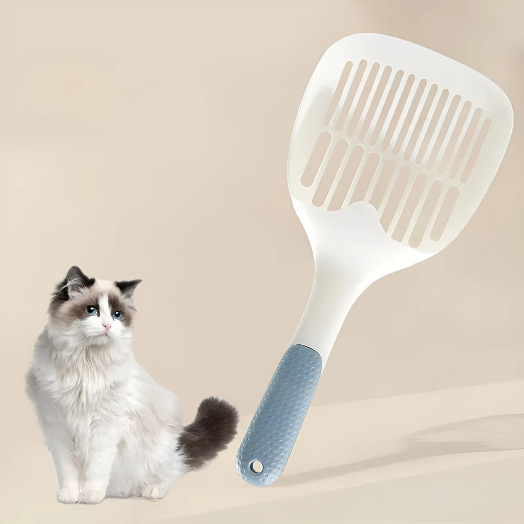 Large plastic cat litter shovel for cleaning tofu and clumping litter.