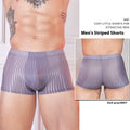 Men's thin striped nylon underwear in black, shown flat.