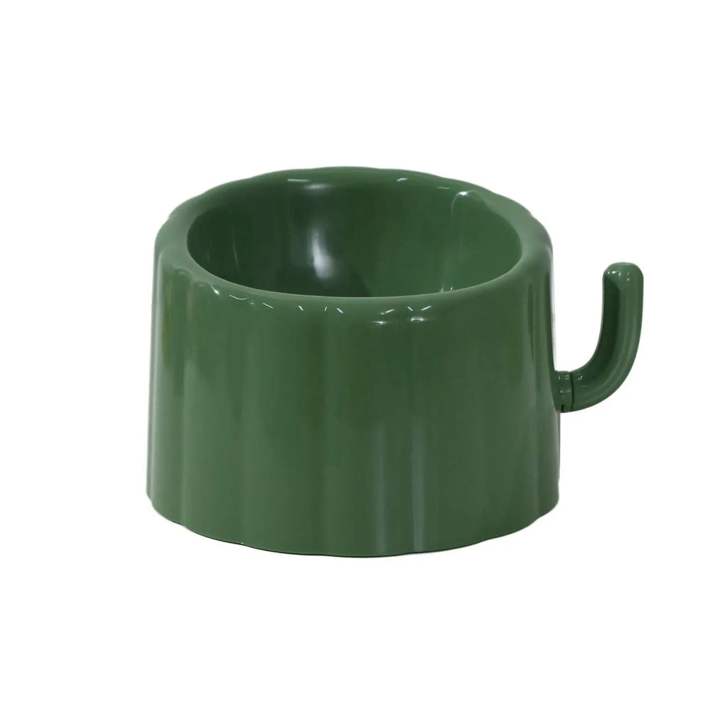 High-stand solid colour cat bowl with cactus design showing anti-slip base and large feeding opening