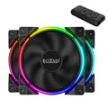 Set of three black 120mm ARGB PC cooling fans with illuminated blades.
