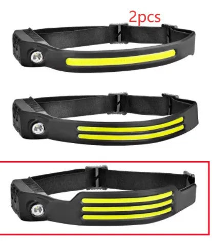 LED Induction Riding Headlamp 30W USB rechargeable waterproof camping headlight with silicone band and dual light