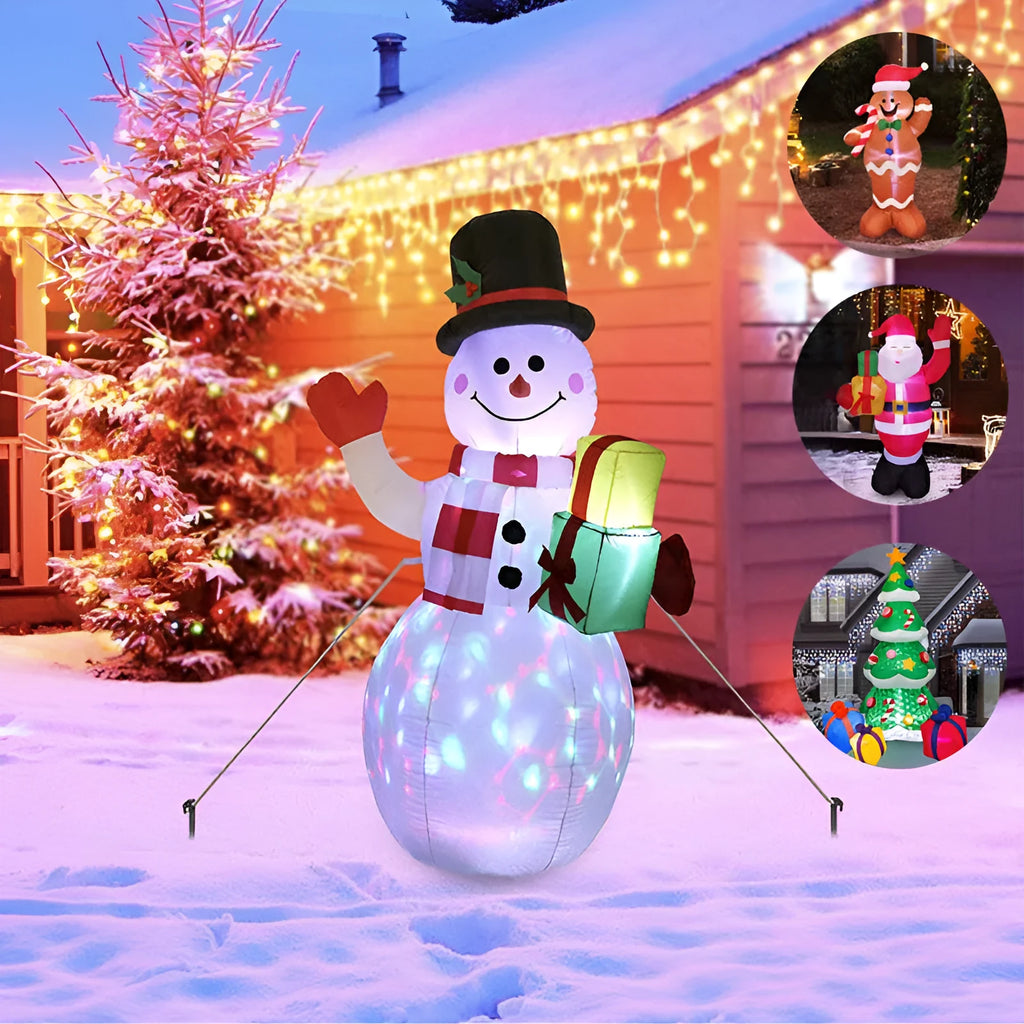 Outdoor Christmas inflatable decoration with LED lights showing Santa, snowman or tree designs